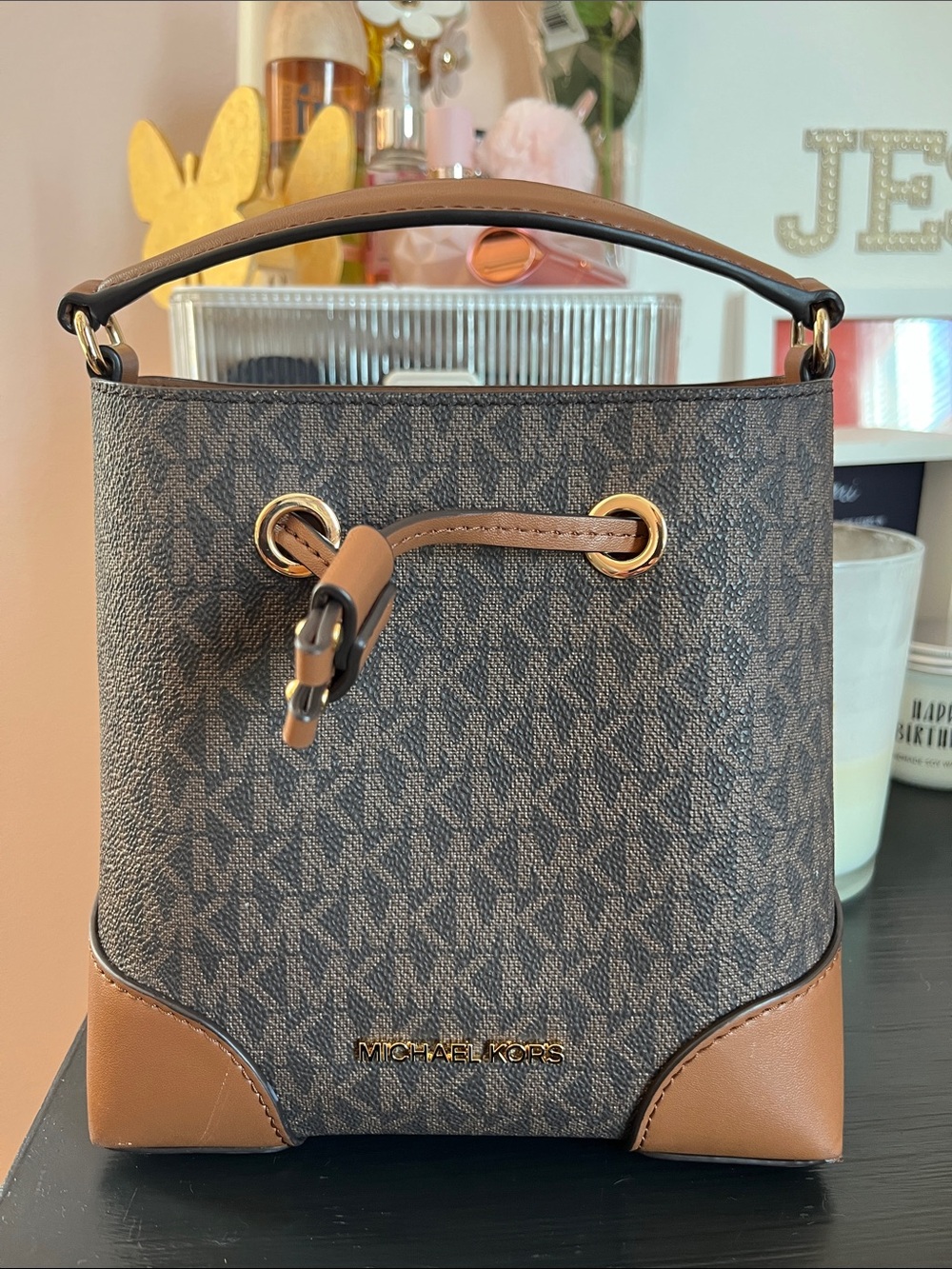 MICHAEL KORS Brown and Dark Brown Signature Bucket Bag